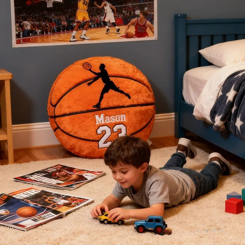 Personalized Basketball Pillow with Custom Name and Jersey Number for Kids and Sports Fans