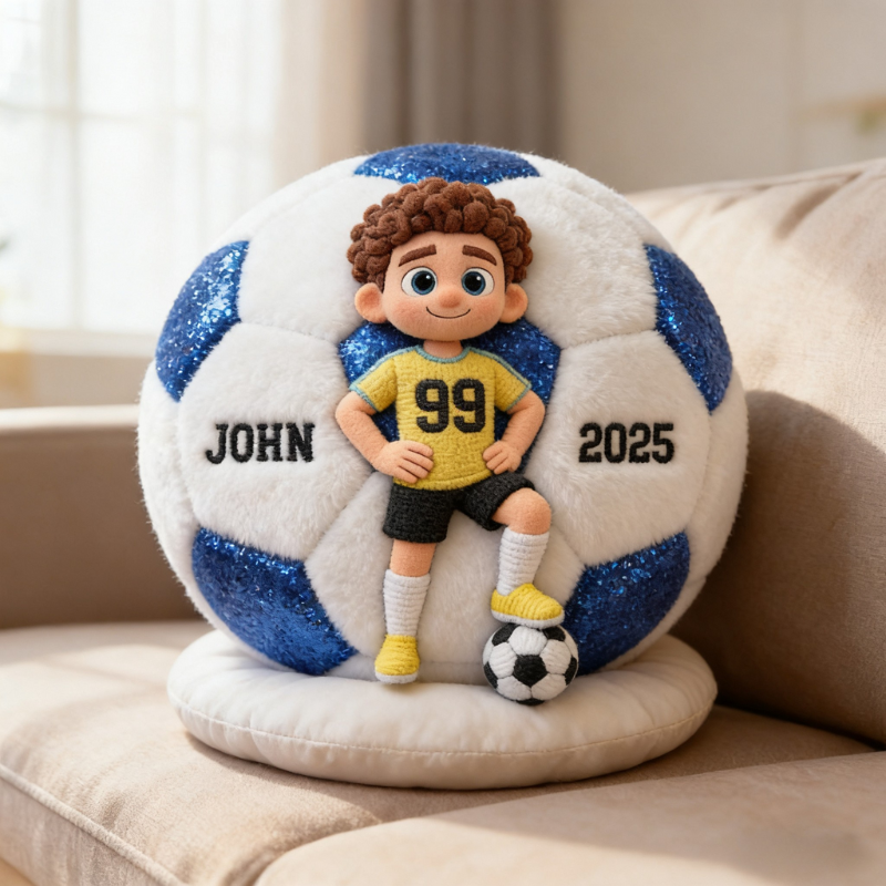 Personalized Soccer Player Pillow with Custom Name and Jersey Number