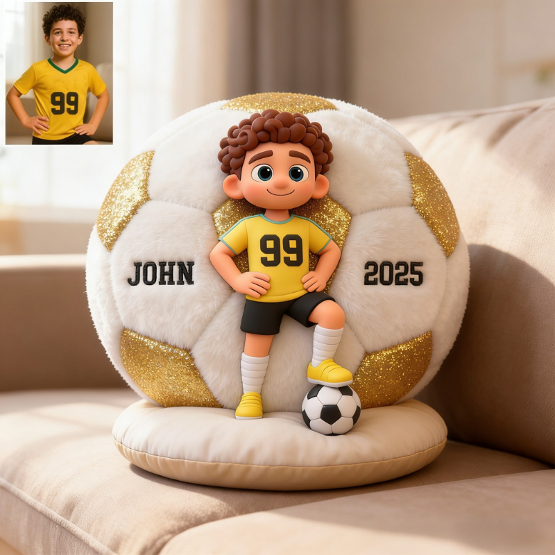 Personalized Soccer Player Pillow with Custom Name and Jersey Number