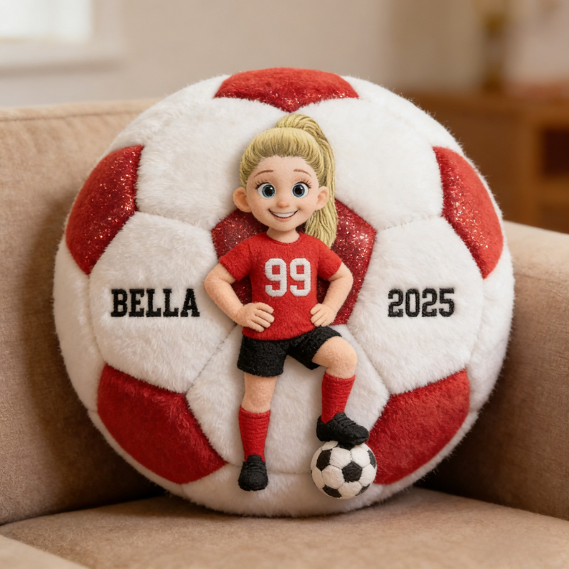 Personalized Soccer Player Pillow with Custom Name and Jersey Number