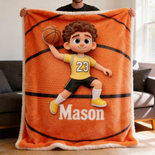 Personalized 3D Photo Basketball Blanket With Names and Numbers For Kids