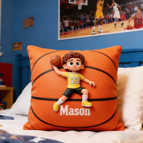 Personalized Basketball 3D Photo Printed Pillow with Custom Name&Number for Kid