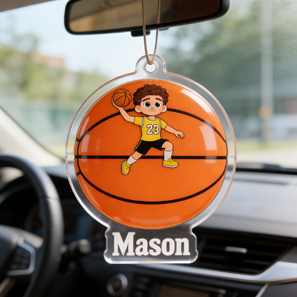 Personalized Basketball Action Figure Car Ornament With Name&Number for Basketball Lovers and Kids