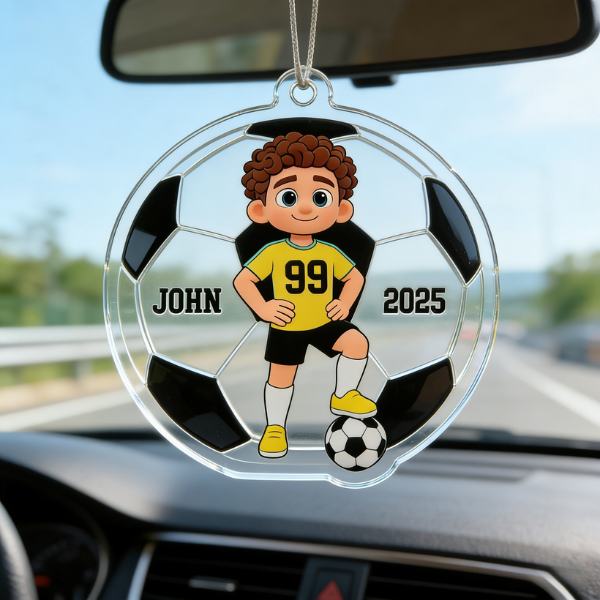 Personalized Soccer Action Figure Car Ornament With Name&Number for Soccer Lovers and Kids