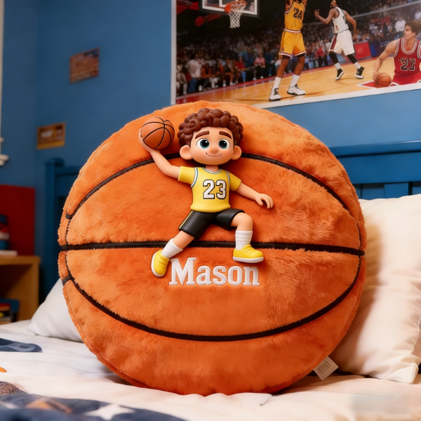 Personalized Basketball 3D Photo Printed Pillow with Custom Name and Number for Kids