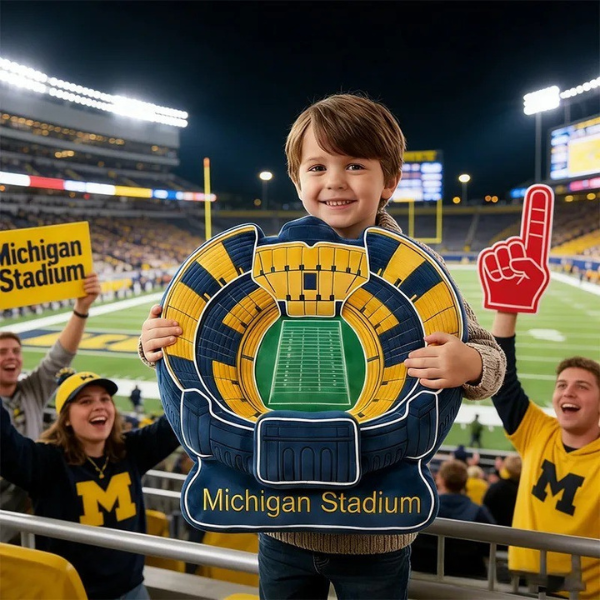 Personalized Michigan Stadium Shaped Pillow with Custom Text for Football Enthusiasts