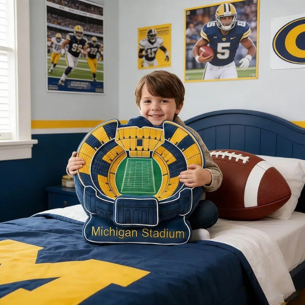 Personalized Michigan Stadium Shaped Pillow with Custom Text for Football Enthusiasts