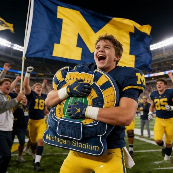 Personalized Michigan Stadium Shaped Pillow with Custom Text for Football Enthusiasts