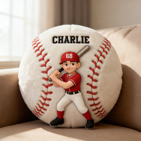Personalized Baseball Photo Printed Pillow With Name and Number For Kids 