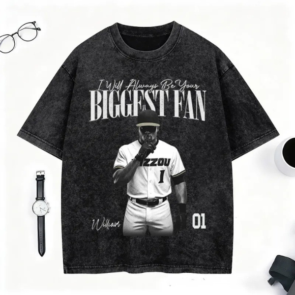 Personalized Biggest Fan Washed T-Shirt with Player Image and Name Customization