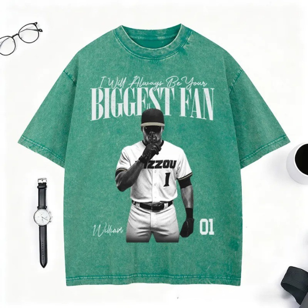 Personalized Biggest Fan Washed T-Shirt with Player Image and Name Customization