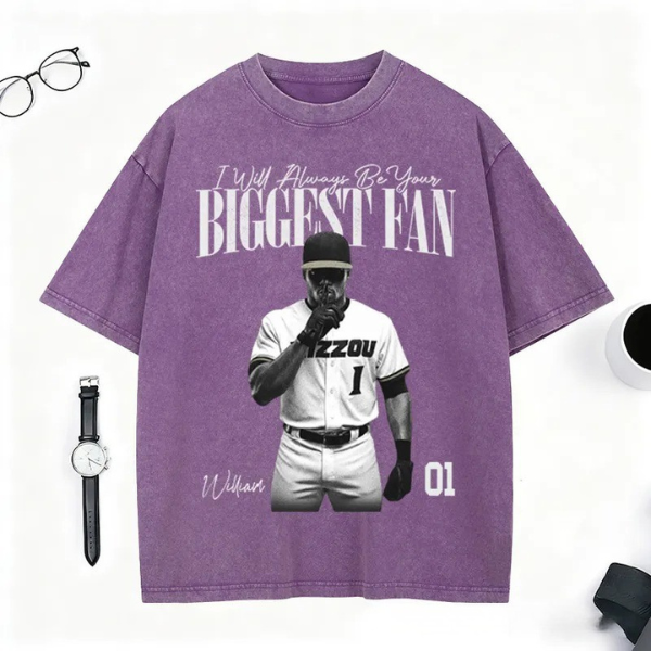 Personalized Biggest Fan Washed T-Shirt with Player Image and Name Customization