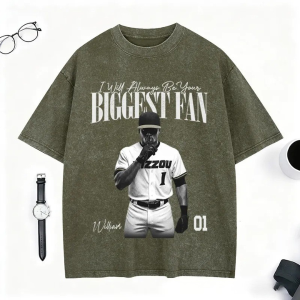 Personalized Biggest Fan Washed T-Shirt with Player Image and Name Customization