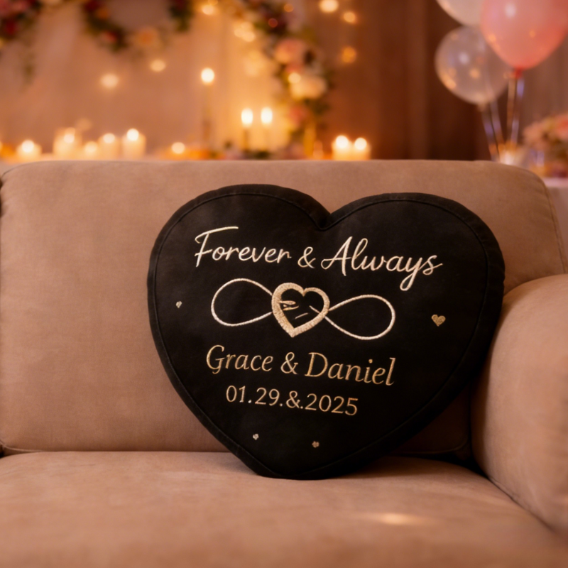 Personalized “You & Me” Heart Pillow – Custom Names & Date Couple Gift