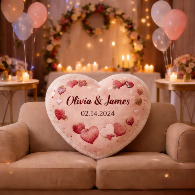 Personalized Heart Pillow – Custom Couple Names & Date Romantic Gift