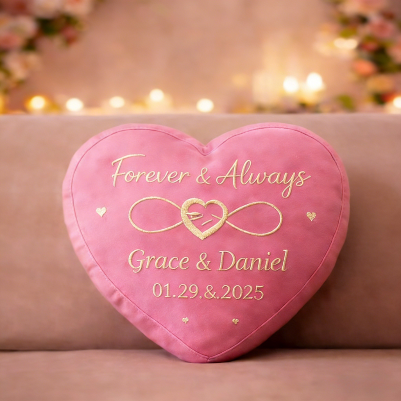 Personalized “You & Me” Heart Pillow – Custom Names & Date Couple Gift