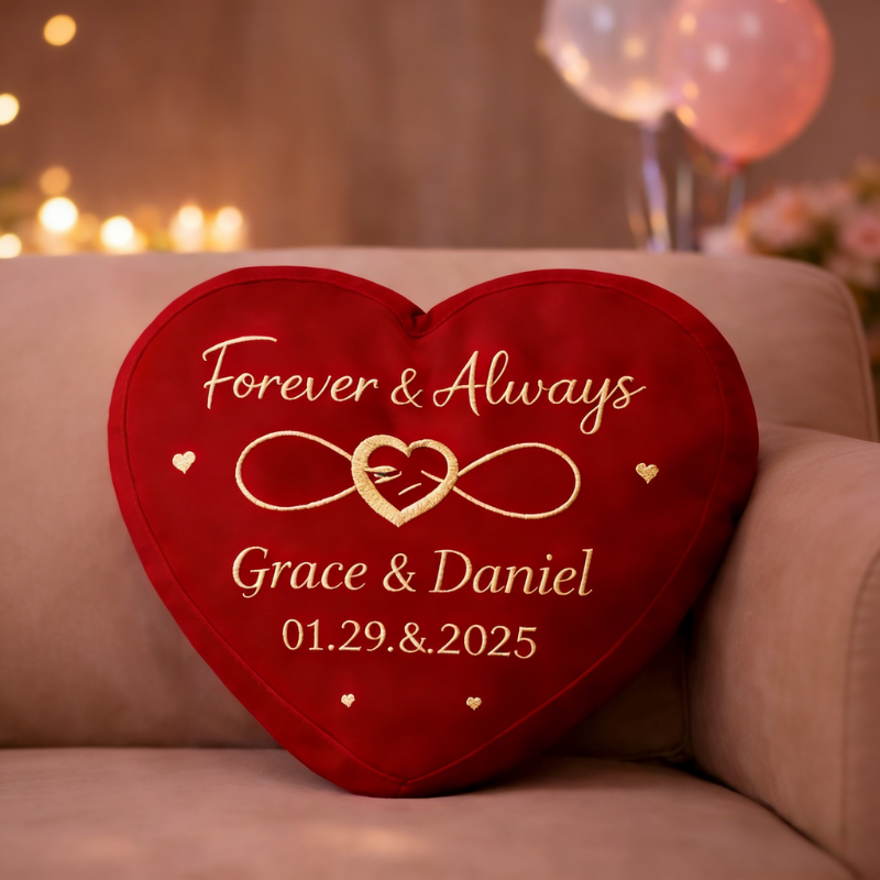 Personalized “You & Me” Heart Pillow – Custom Names & Date Couple Gift