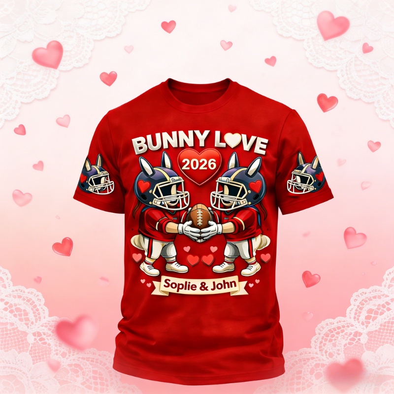 Custom Bunny Love T-Shirt – Personalized Unisex Gift with Names