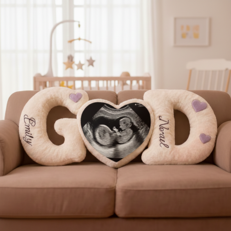 Personalized Photo Heart Shaped Pillow with Name - Custom Mother &Kids Pillow Sets - Unique Mother's Day and New Baby Gift