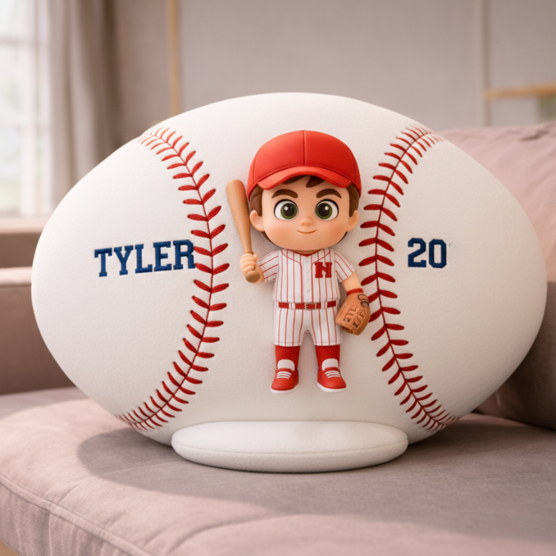 Personalized Baseball Photo Printed Pillow With Name and Number For Kids 
