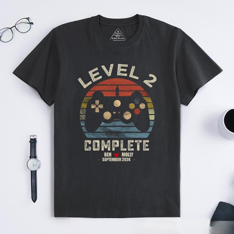 Personalized Level up Anniversary Game Couple Classic T-Shirts Anniversary Video Game Tshirt Geek Gaming Nerd Shirt