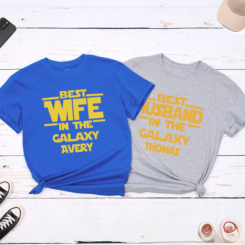 Personalized Best Couple in the Galaxy Matching Classic T-Shirts Honeymoon Shirt for Movie Lovers Valentines Day Just Married Shirt