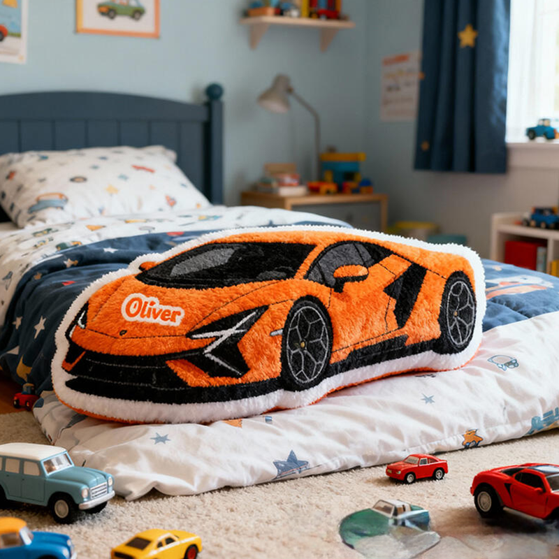 Personalized Sports Car-Shaped Pillow Customizable with Your Name Cool Gift for Boys Custom Name Graphic 3D Print Pillow