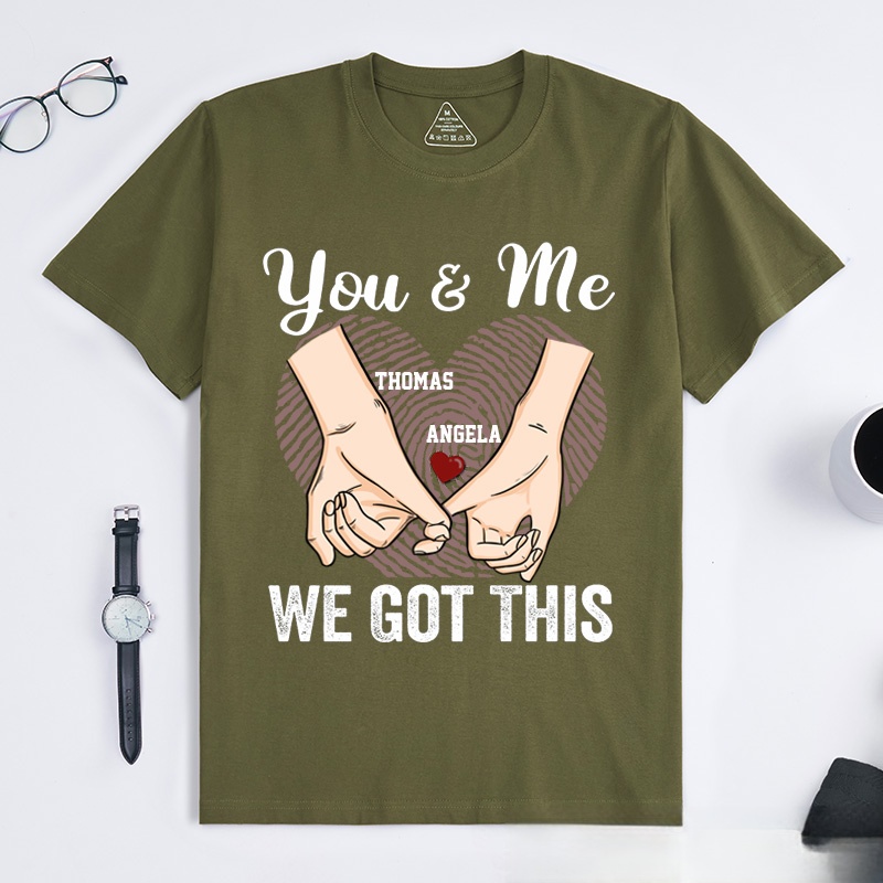 Personalized Couple Pinky Promise T-Shirt You and Me We Got This with Heart Fingerprint Couple Matching T-Shirt Valentine's Day Couple Shirt