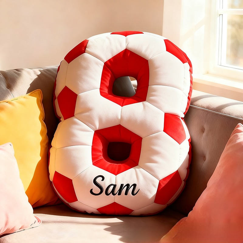 Personalized Soccer Ball Number Pillow with Custom Name Design