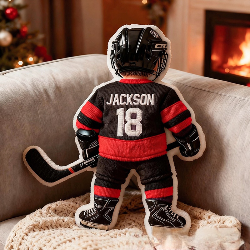 Personalized Graphic 3D Print Ice Hockey Player Pillow with Custom Name and Number Graphic 3D Print