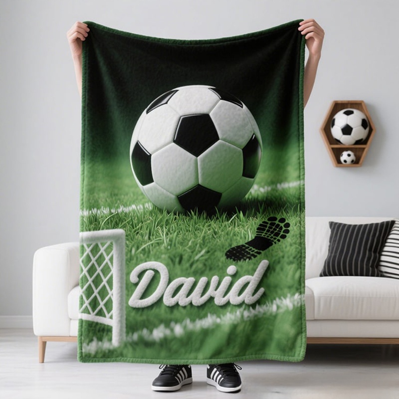 Personalized Soccer Blanket with Custom Name for Fans and Players