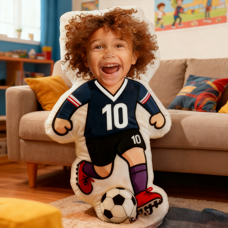 Personalized Soccer Player Pillow with Custom Face and Jersey Number
