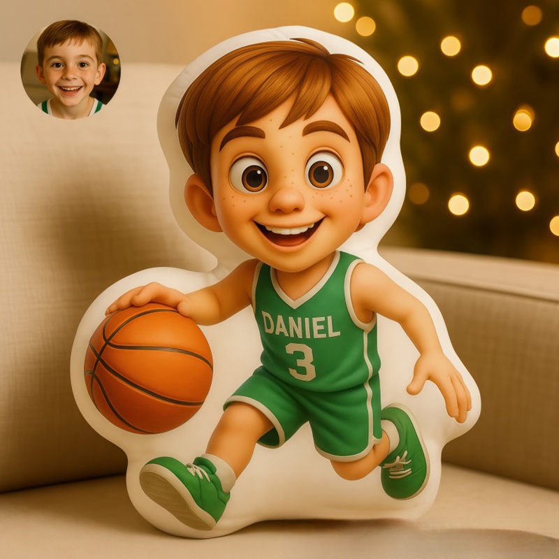 Personalized Basketball Player Pixar Style Pillow with Custom Name and Face Gift For Basketball Players and Kids