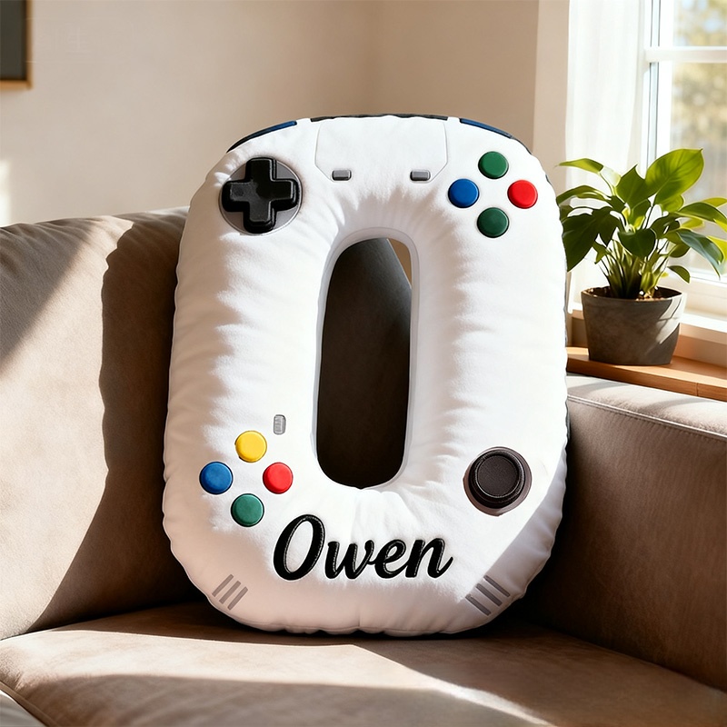 Personalized Graphic 3D Print Controller Alphabet Shaped Pillow for Game Lovers Initial Pillow Christmas Gift for Kids