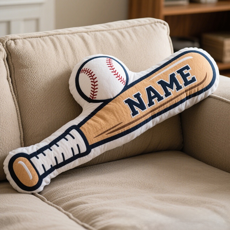 Personalized Baseball Bat and Ball Pillow with Custom Name for Baseball Lovers
