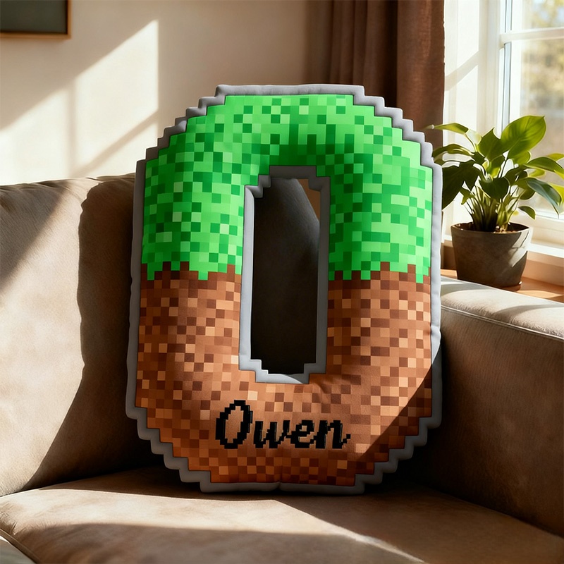 Personalized Pixel Grass Graphic 3D Print Alphabet Shaped Pillow for Game Lovers Initial Pillow Christmas Gift for Kids