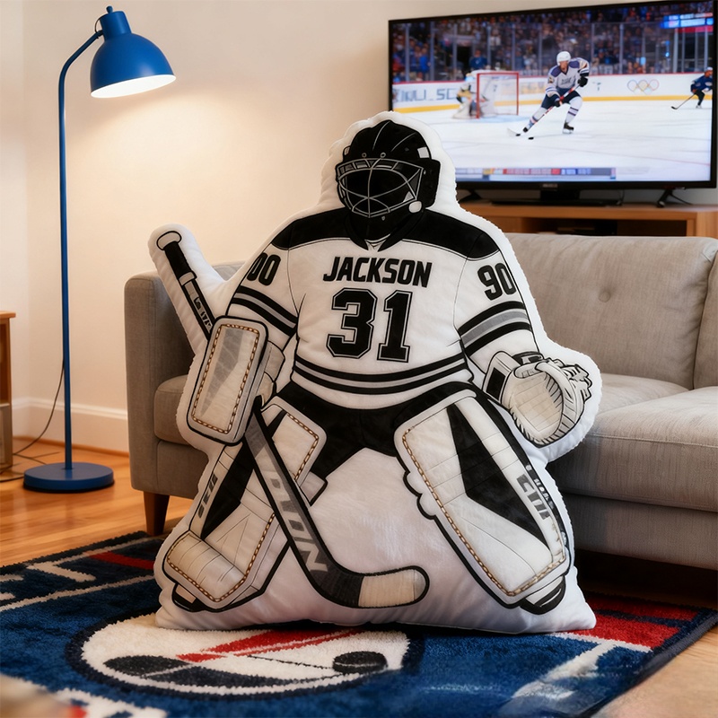 Personalized Ice Hockey Goalie-Shaped Pillow with Custom Name and Number for Ice Hockey Fans