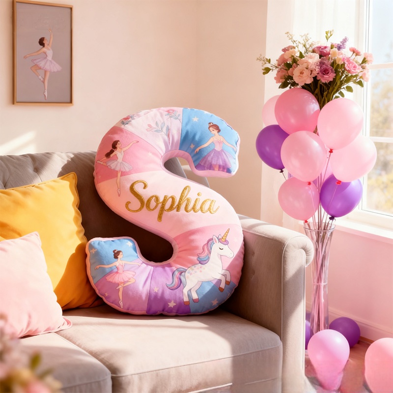 Personalized Graphic 3D Fantacy Horse Ballerina Alphabet Shaped Pillow for Dance Lovers Initial Pillow Christmas Gift for Kids