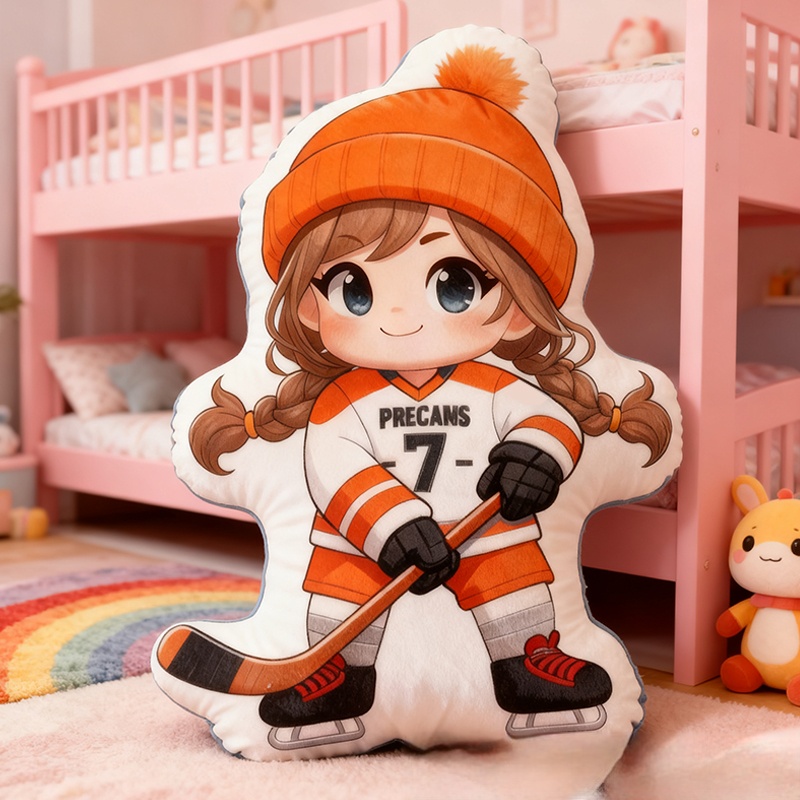Personalized Cute Ice Hockey Pillow with Custom Details for Kids Girls and Boys