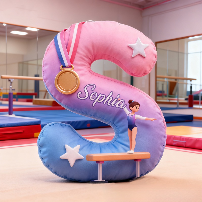 Personalized Graphic 3D Print You Are My Champion Gymnastic Alphabet Shaped Pillow for Gymnastic Lovers Initial Pillow Christmas Gift for Kids