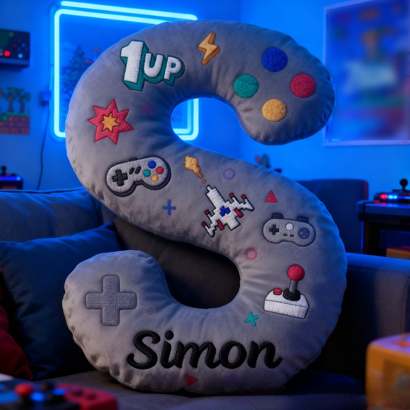 Personalized Gamer Themed Letter Pillow Game Controller Letter Pillow Retro Gamer Gifts for Kid Game Geek Lover