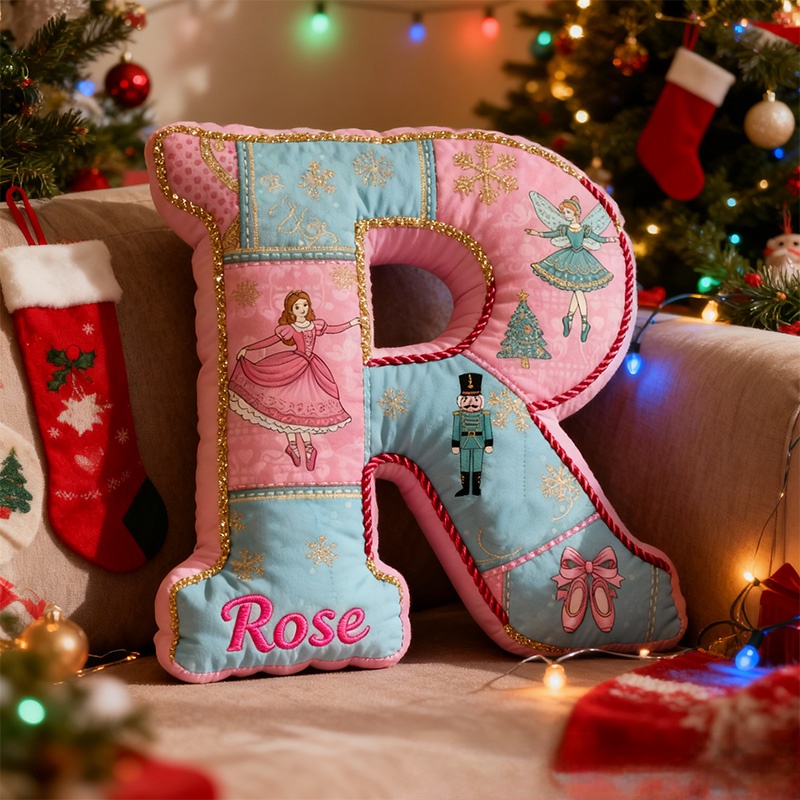 Personalized Graphic 3D Print Nutcracker Ballet Alphabet Shaped Pillow for Dance Lovers Initial Pillow Christmas Gift for Kids