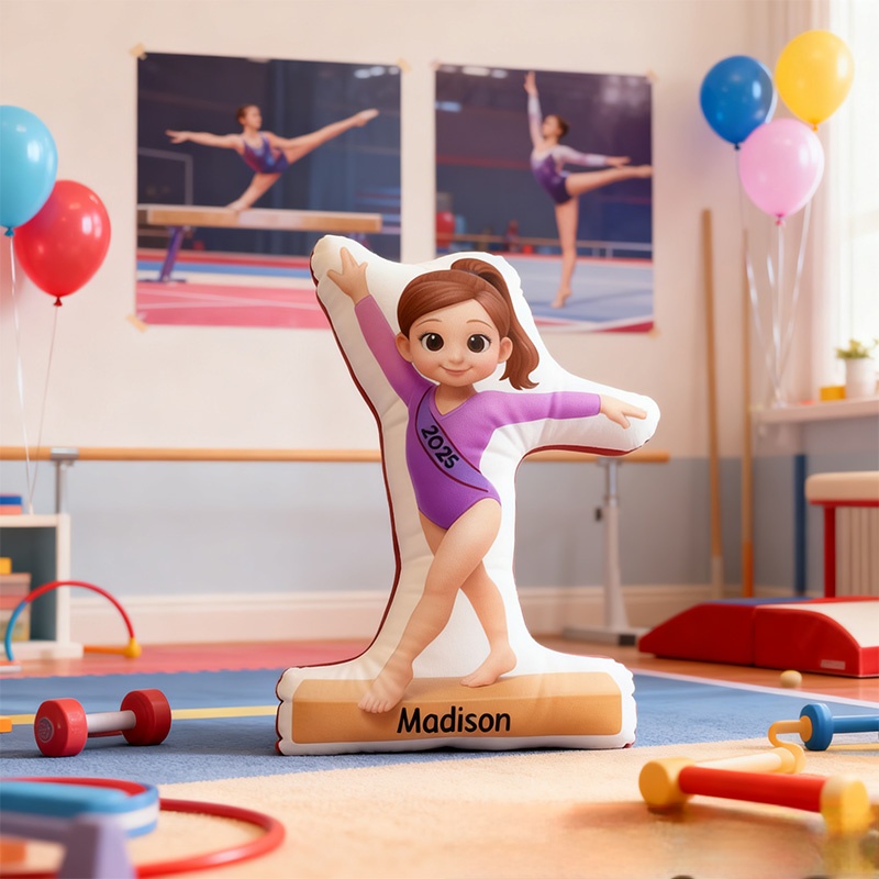 Personalized Gymnastic Girl Shaped Pillow for Gynamstic Lovers Initial Pillow Christmas Gift for Kids