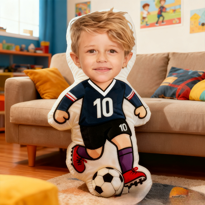 Personalized Soccer Player Pillow with Custom Face and Jersey Number
