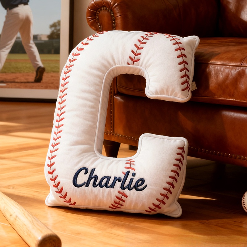 Personalized Baseball Letter Pillow with Custom Name for Sports Fans