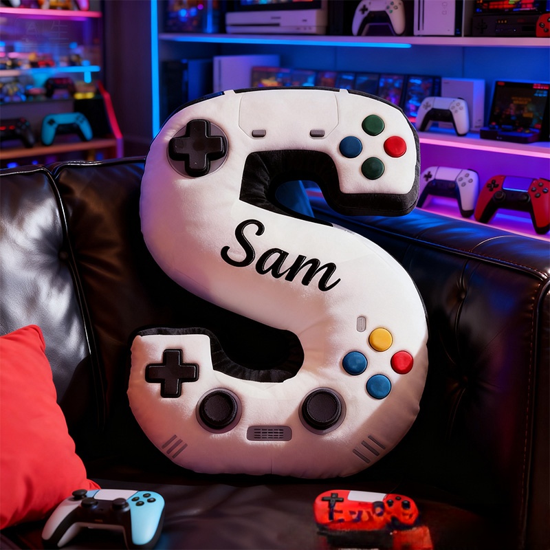 Personalized Graphic 3D Print Controller Alphabet Shaped Pillow for Game Lovers Initial Pillow Christmas Gift for Kids