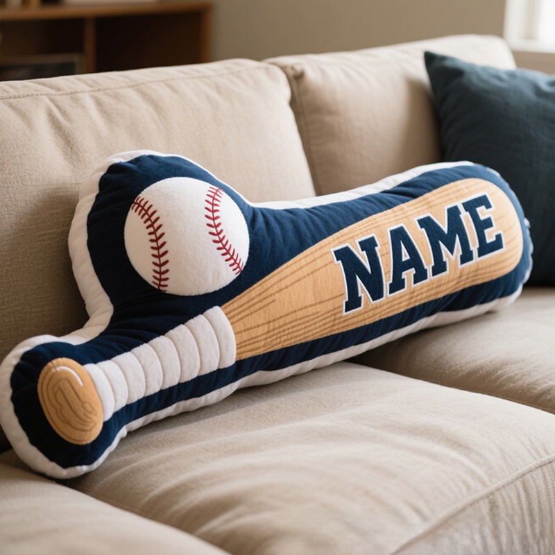 Personalized Baseball Bat and Ball Pillow with Custom Name for Baseball Lovers