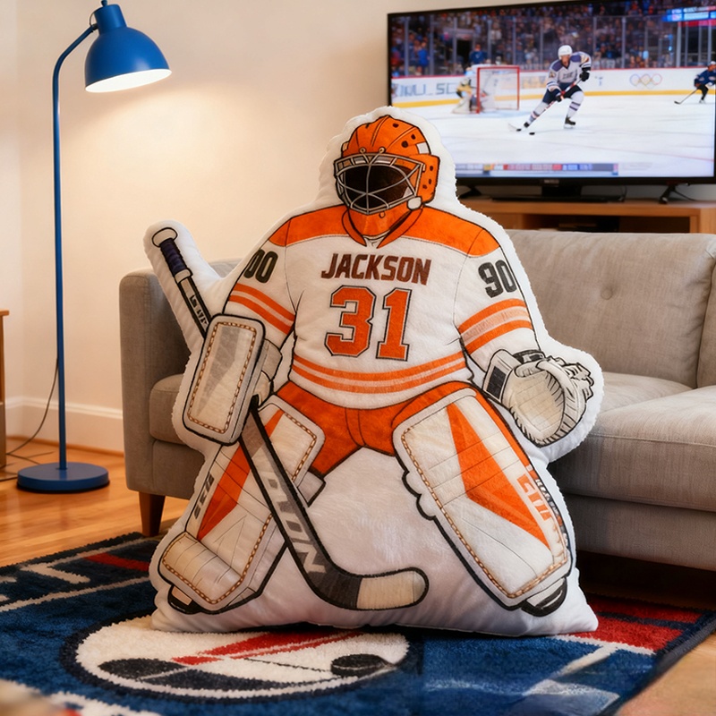 Personalized Ice Hockey Goalie-Shaped Pillow with Custom Name and Number for Ice Hockey Fans