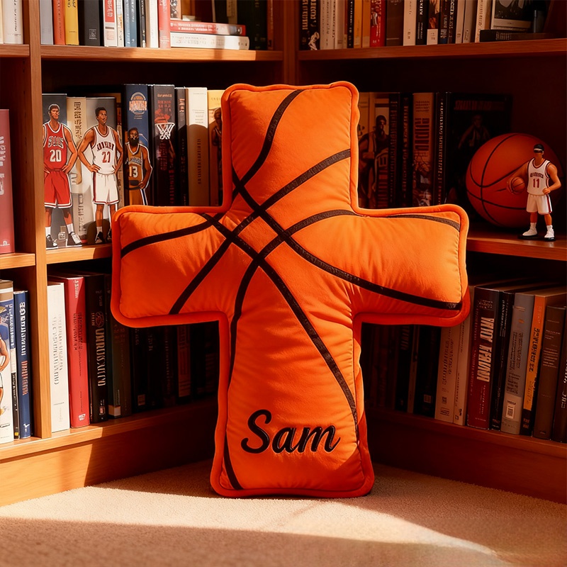 Personalized Basketball Ball Cross Pillow with Custom Home Decor Graphic 3D Print Pillow Christian Sports Gift Religious Gift for Basketball Lover