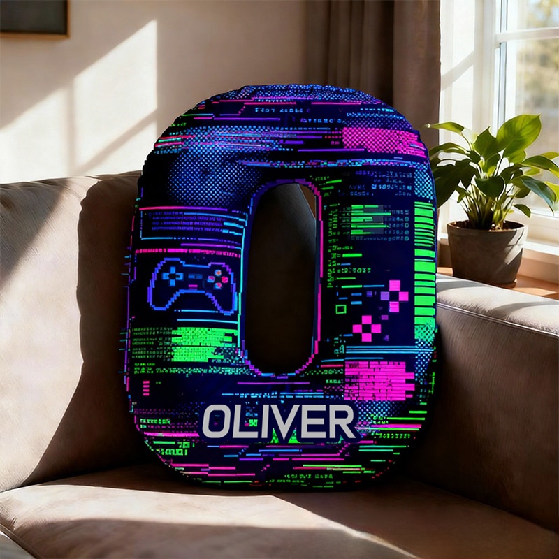 Personalized Graphic 3D Print Glitch Art Style Gamer Shaped Pillow for Game Lovers Plush Pillow Christmas Gift for Kids